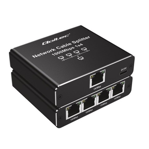 Rozdzielacz splitter Ethernet mini SWITCH 1x4 RJ45 | 1000Mb/s | USB-C | Aluminium Qoltec