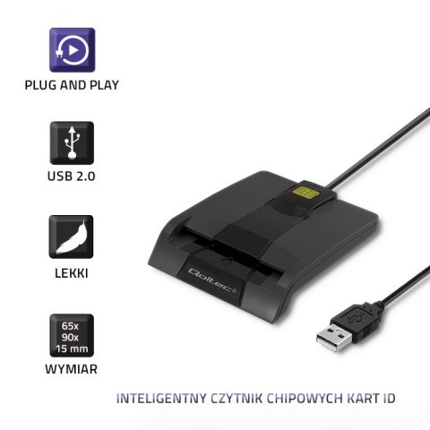 Inteligentny czytnik chipowych kart ID SCR-0634 | USB typu C Qoltec