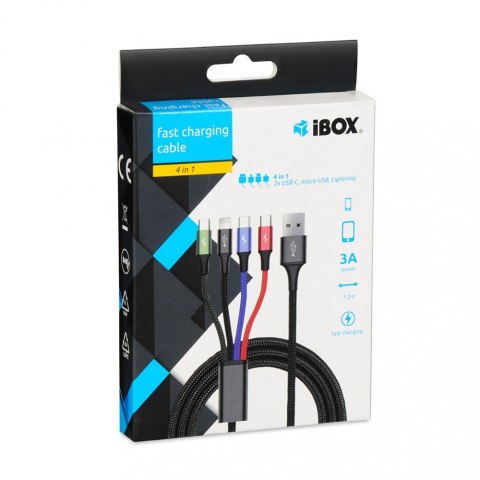KABEL USB 4W1 2XUSB-C, MICROUSB, LIGHTNING IBOX