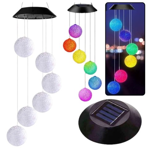 Lampki Solarne Ogrodowe LED Dzwonki Kule Kolorowe 70cm LEAN