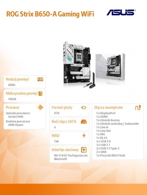 Płyta główna ROG STRIX B650-A Gaming WiFi AM5 4DDR5 ATX Asus