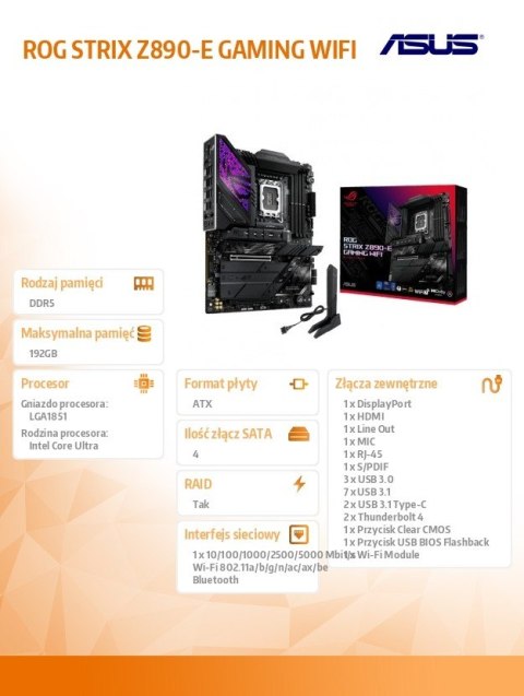 Płyta główna ROG STRIX Z890-E GAMING WIFI s1851 4DDR5 TB4 ATX/90MB1IM0-M0EAY0 Asus