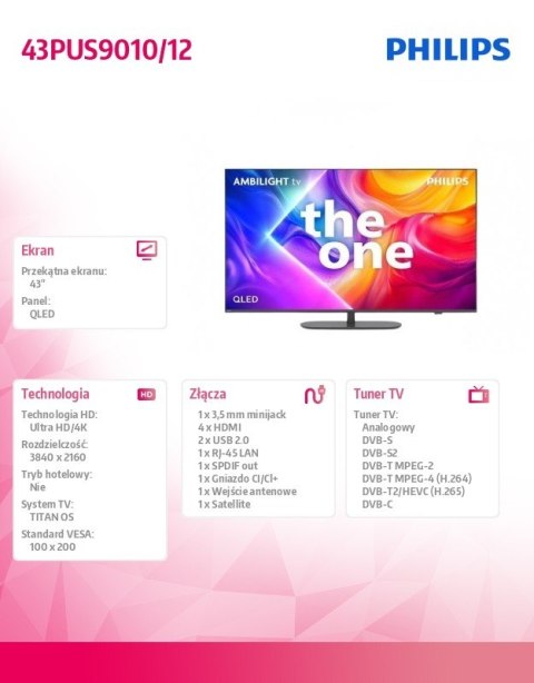 Telewizor QLED 43 cale 43PUS9010/12 Philips