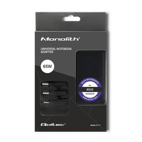Zasilacz specjalizowany do Asus | 65W | 3 wtyczki |+ kabel zasilający Qoltec