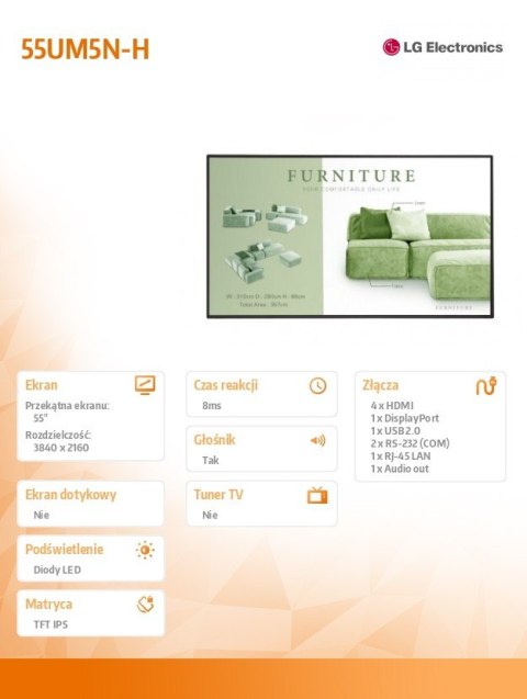 Monitor wielkoformatowy 55UM5N-H 500cd/m2 UHD 24/7 LG Electronics