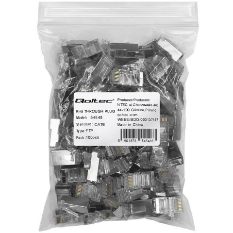 Wtyk przelotowy złącze RJ45 | CAT6 | FTP | Pass Through | Pozłacane styki | 100 sztuk Qoltec