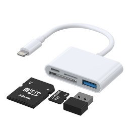 HUB czytnik kart adapter do iPhone OTG Lightning - USB czytnik kart SD TF biały JOYROOM