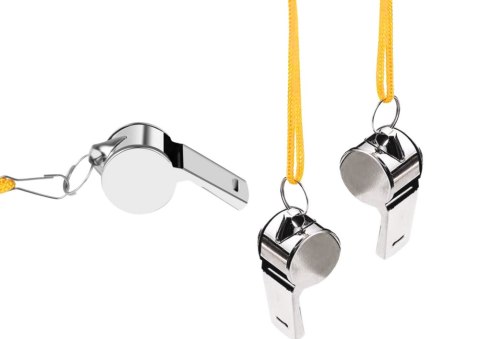 Gwizdek Sędziowski Z Kulką Metalowy Żółty Sznurek 40cm LEAN TOYS