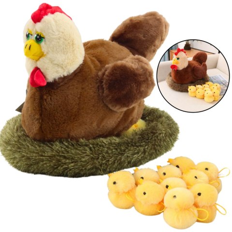 Pluszowa Kura Przytulanka Gniazdo Pisklaki Kurczaki 10szt LEAN Toys