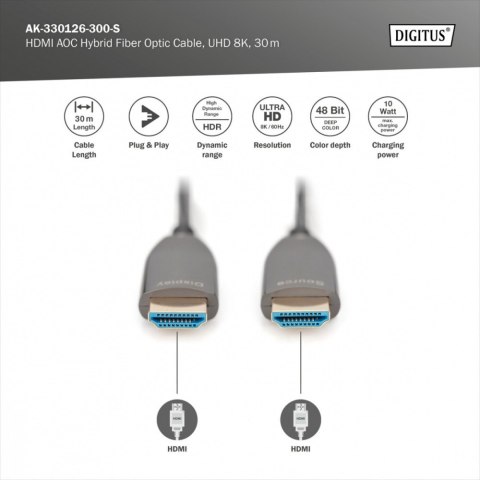 Kabel połączeniowy hybrydowy AOC HDMI 2.1 Ultra High Speed 8K/60Hz UHD HDMI A/HDMI A M/M 30m Czarny Digitus