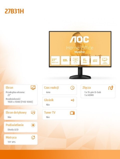 Monitor 27B31H 27 cali IPS 120Hz HDMI VGA AOC