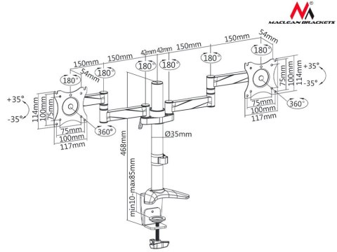 Uchwyt biurkowy do dwóch monitorów LCD MC-714 13-27" 8kg aluminiowy Maclean
