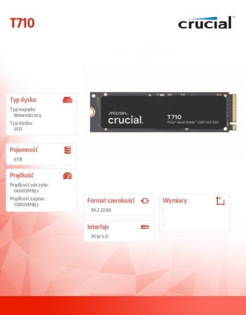 Dysk SSD T710 4TB M.2 NVMe 2280 PCIe 5.0 14500/13800 radiator Crucial