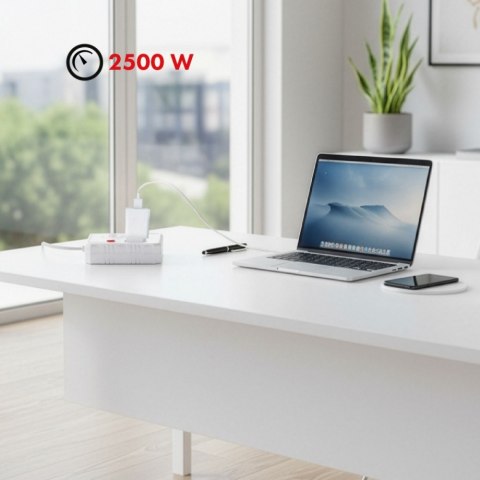 Listwa zasilająca 2 gniazda MCE387 W 3xUSB, 110-240V AC 50/60Hz, 2.1A max 2500W, 1.5m, biała Maclean