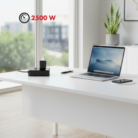 Listwa zasilająca MCE388 B 2 gniazda, 3xUSB, 110-240V AC 50/60Hz, 2.1A max 2500W, 3m czarna Maclean