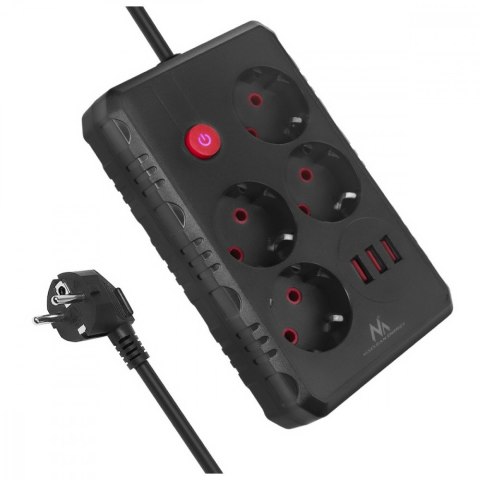 Listwa zasilająca MCE392 B, 4 gniazda 3xUSB, 110-240V AC 50/60Hz, 2.1A max 2500W, 1,5m czarna Maclean