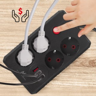 Listwa zasilająca MCE392 B, 4 gniazda 3xUSB, 110-240V AC 50/60Hz, 2.1A max 2500W, 1,5m czarna Maclean