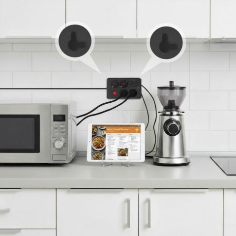 Listwa zasilająca MCE392 B, 4 gniazda 3xUSB, 110-240V AC 50/60Hz, 2.1A max 2500W, 1,5m czarna Maclean