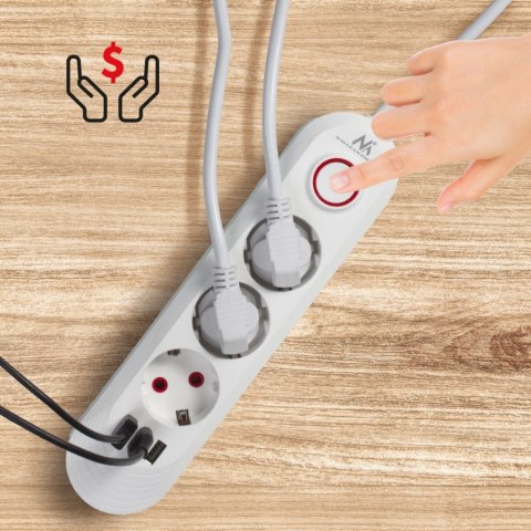 Listwa zasilająca MCE394 W 3 gniazda 3xUSB, 110-240V AC 50/60, 2.1A max 2500W, biała Maclean