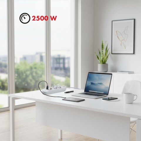 Listwa zasilająca MCE394 W 3 gniazda 3xUSB, 110-240V AC 50/60, 2.1A max 2500W, biała Maclean