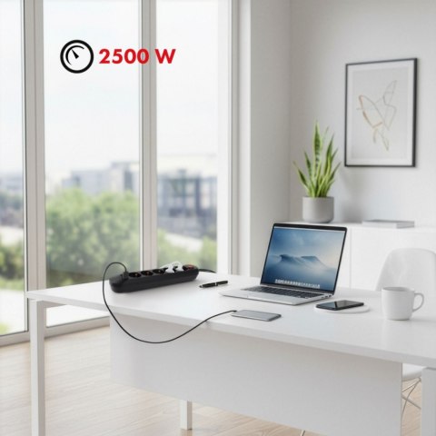 Listwa zasilająca MCE395 B 5 gniazd 3xUSB, 110-240V AC 50/60Hz, 2.1A max 2500W, czarna Maclean