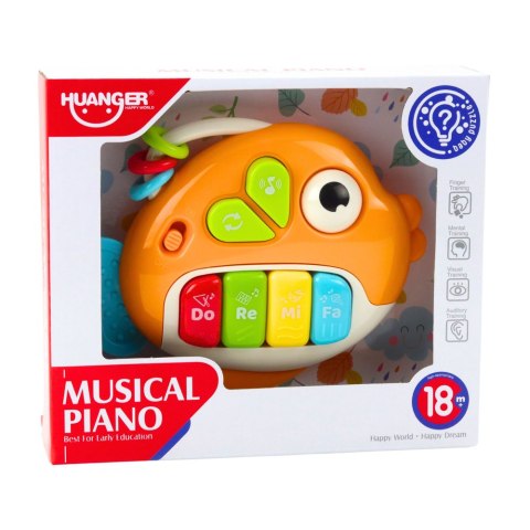 Muzyczne Pianinko Interaktywne Dla Malucha Rybka Koraliki Gryzak Pomarańczowa LEAN Toys