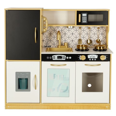 Kuchnia dla dzieci drewniana LULILO ORO z lodówką tablicą kredową złota Kik Sp. z o. o. Sp. k.