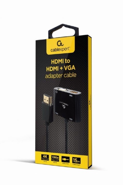 Adapter HDMI męski do HDMI żeński + VGA żeński z audio i dodatkowym portem zasilania Gembird