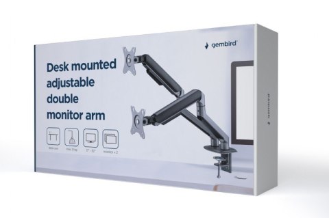 Ramię biurkowe na 2 monitory 17-32 cali 9kg szare Gembird