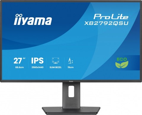 Monitor 27 cali XB2792QSU-B1 IPS,QHD, HAS (150) PIVOT, 120Hz,HDMI,DP, 350cd,1500:1, cienkie ramki, 2xUSB 3.2, ErP IIYAMA