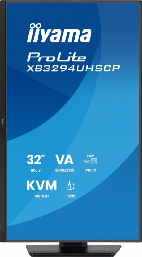 Monitor 31.5 cala XB3294UHSCP-B1.4K,VA,2xHDMI,DP,USB-C dock 95W, PIP,RJ45, 400cd, 2ms, 4xUSB, KVM,Sync,2x5W, HAS (150) PIVOT, IIYAMA