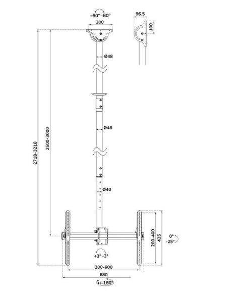Uchwyt sufitowy TV/LCD CL35-440BL16XL 37-70 cali 50kg Neomounts