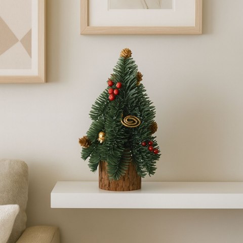 Choinka Ozdobna Dekoracyjna Na Pniu Czerwona Jarzębina Szyszki 26 x 12 cm LEAN