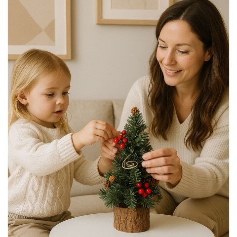 Choinka Ozdobna Dekoracyjna Na Pniu Czerwona Jarzębina Szyszki 38 x 15 cm LEAN