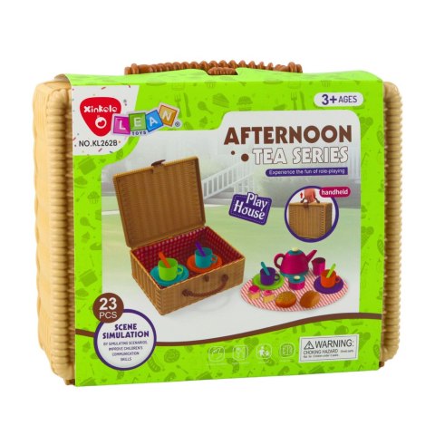 Zestaw Do Herbaty w Koszyku Filiżanki Talerzyki Słodkości 23 el. LEAN Toys