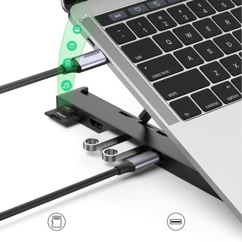 Składana podstawka na laptopa X-Kit + HUB USB-C USB HDMI czytnik kart SD microSD czarny UGREEN