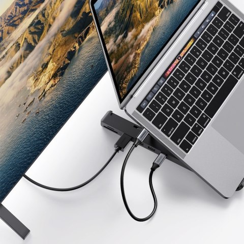 Składana podstawka na laptopa X-Kit + HUB USB-C USB HDMI czytnik kart SD microSD czarny UGREEN