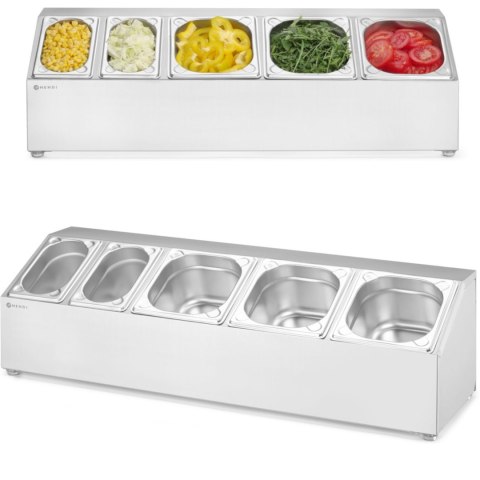 Stojak ekspozytor stalowy na pojemniki gastronomiczne 3x GN 1/6 2x GN 1/9 Hendi