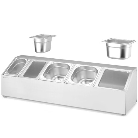 Stojak ekspozytor stalowy na pojemniki gastronomiczne 3x GN 1/6 2x GN 1/9 Hendi