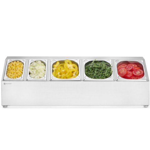 Stojak ekspozytor stalowy na pojemniki gastronomiczne 3x GN 1/6 2x GN 1/9 Hendi