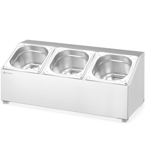 Stojak ekspozytor stalowy na pojemniki gastronomiczne 3x GN 1/6 Hendi