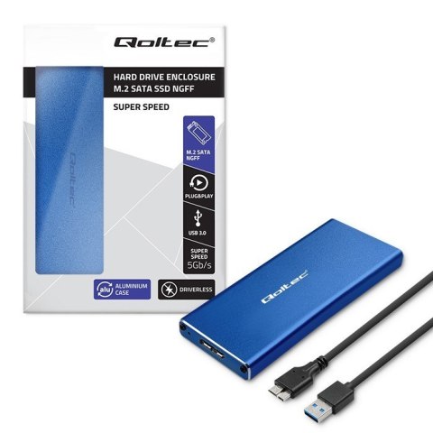 Obudowa | kieszeń na dysk M.2 SSD | SATA | NGFF | USB 3.0 | Superspeed 5Gb/s | 2TB | Niebieska Qoltec