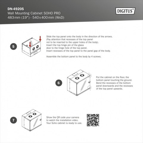 Szafa sieciowa wisząca 19" 9U, SOHO PRO 460 x 540 x 400 mm, nośność 60kg, drzwi szyba, niezłożona, Czarna Digitus