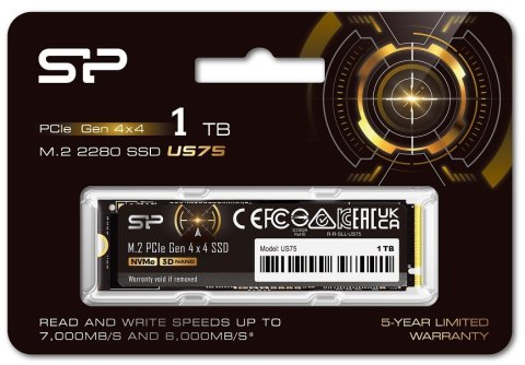 Dysk SSD US75 1TB M.2 PCIe Gen4x4 NVMe 1.4 7000/6000 MB/s Silicon Power