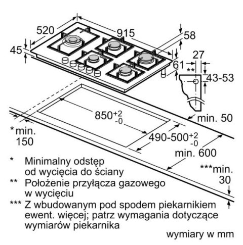 Płyta gaz na szle 90 cm PPM9A6I40 Bosch