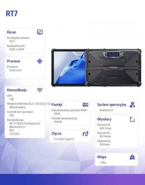 Tablet RT7 12/256GB 10,1 cala niebieski OUKITEL