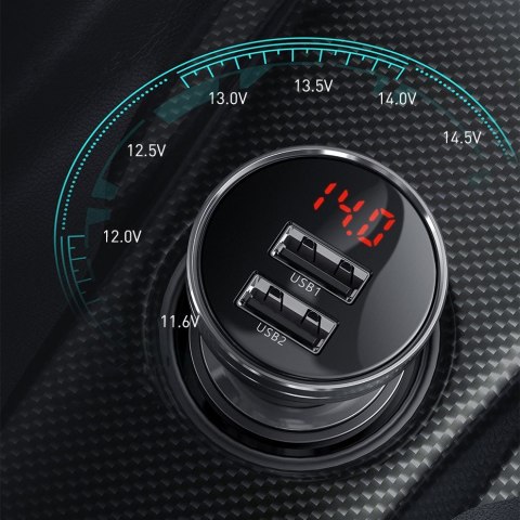 Ładowarka samochodowa 2x USB 4.8A 24W z wyświetlaczem LCD szary BASEUS