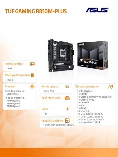 Płyta głowna TUF GAMING B850M-PLUS Asus