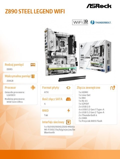 Płyta główna Z890 STEEL LEGEND WIFI ATX ASRock