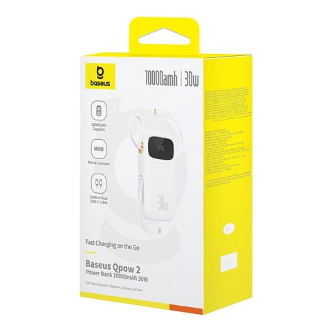 Power bank 10000mAh QPow 2 30W z wbudowanymi kablami USB-C - biały BASEUS
